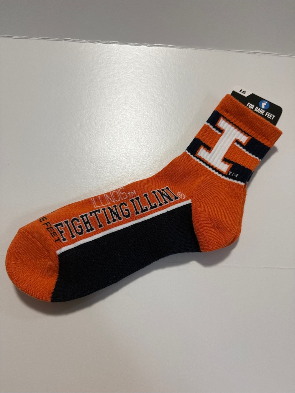 For Bare Feet Orange & Navy Illinois Crew Socks